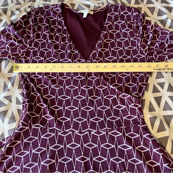 41 Hawthorn Purple Geometric Printed 3/4 Sleeve V‎ Neck Faux Wrap Dress Size S - Picture 10 of 12